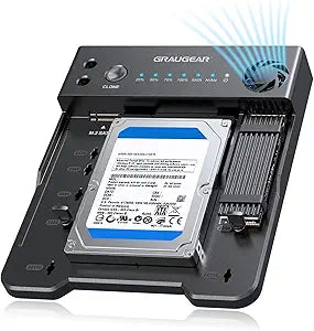 GRAUGEAR SATA SSD/HDD to M.2 NVMe Docking Station, USB-C 10Gbps Clone Station for M.2 NVMe SSD to SATA 2.5 /3.5 SSD & HDD Converter, Offline Cloning, Tool-Free, Built-in Cooling Fan