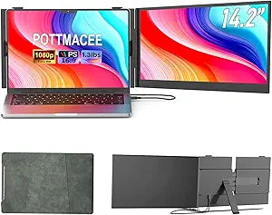 14.2' Laptop Screen Extender, 0.17' Ultra-Thin FHD 1080P IPS Portable Monitor for Laptop, Dual Screen Travel Monitor Extender, Plug-Play for Windows/Mac/Chrome, Fit 13 -17.3 Laptops