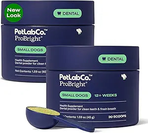 PetLab Co. ProBright Dental Powder - Dog Breath Freshener - Teeth Cleaning Made Easy – Targets Tartar & Bad Breath - Formulated for Small Dogs - Pack of 2