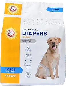 Arm & Hammer for Pets Disposable Female Dog Diapers with Odor Control and Wetness Indicator, Leak Resistant Dog Diapers for Incontinence and Heat Cycles, Size Large 18 23 in Waist, 12 Count - 6 Pack