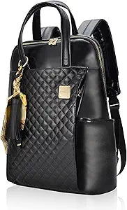 Laptop Backpack for Women Slim Travel - Laptop Bag Computer Case Fit up to 15.6-inch Notebook Lightweight Medium Size Purse for Work Bookbag Water-resistant Business Fashion Stylish PU Leather Black