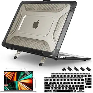 Mektron Heavy Duty Casefor MacBook Air 13 inch 2020 2019 2018 Release Model A2337 M1 A2179 A1932, Shockproof Durable Protective Hard Shell with Fold Kickstand Black