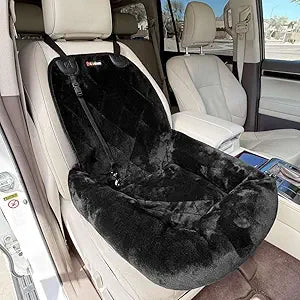 4Knines Dog Car Seat Plush Travel Bed for SUVs, Trucks & Sedans Comfortable, Supportive & Secure Ride for Small and Medium Dogs Washable, Non-Slip Bottom, UV-Resistant Straps & Clips - Black