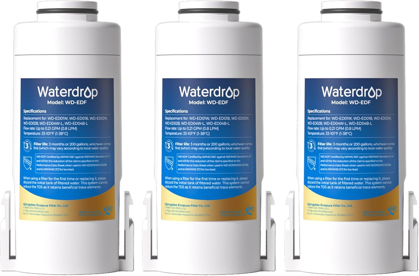 Waterdrop WD-EDF Replacement Filters for Waterdrop Electric Water Filter Pitcher - \/ \/ \/ \/ , 3 Months or 200 Gallons, NSF\/ANSI 401&53&42, 3 Filters