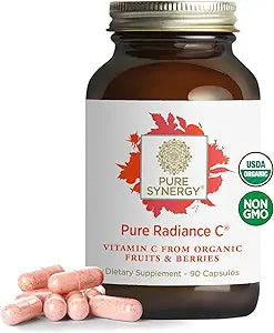 PURE SYNERGY Pure Radiance C | Organic Vitamin C Capsules | 100% Natural, Whole Food, Non-GMO Supplement with Organic Camu Camu | for Immune and Collagen Support (90 Capsules)