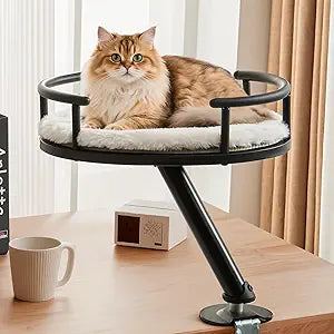 IFNOW Cat Desk Bed - 360 Rotation, Cat Bed for Indoor Pet Supports 42 lbs, Elevated Desk Pet Perch for Work, Desktop Attachment Perch for Home Office, Cat's Beds Kitten Furniture Accessories