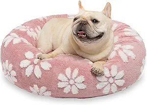 Donut Dog Beds for Small Dogs, Calming Round Cat Beds for Indoor Cats, Cute 3D Textured Flower Pet Bed with Removable Washable Cover and Anti-Slip Bottom Pink 23