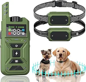Wireless Dog Fence & Training Collar Waterproof Electric Fence System with Remote, Pet Containment, Adjustable Range 33 1000ft, Safe Shock/Vibration/Beep Modes (Green with 2 Collars)