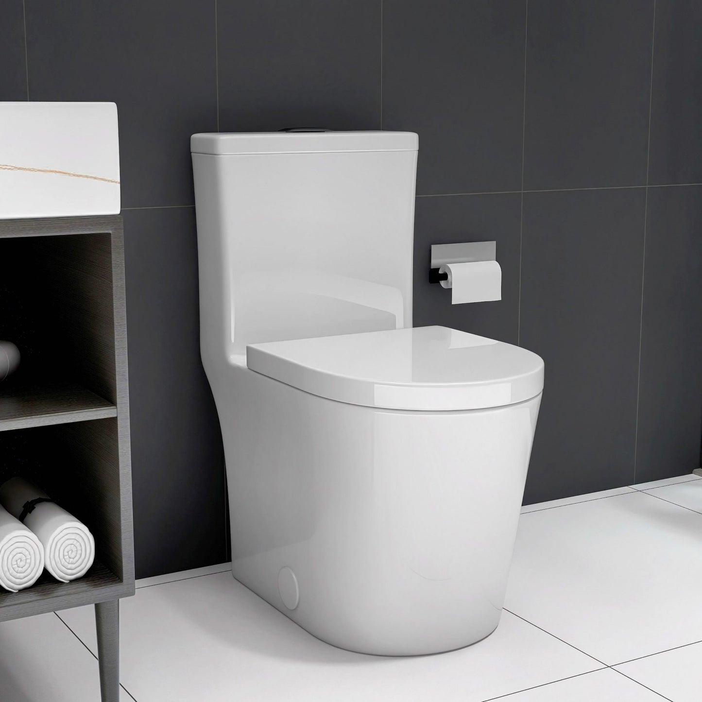 WELLFOR TB White Elongated Standard height 12-in Rough-In WaterSense 1.6 GPF Dual Flush Soft Close 1-piece Toilet