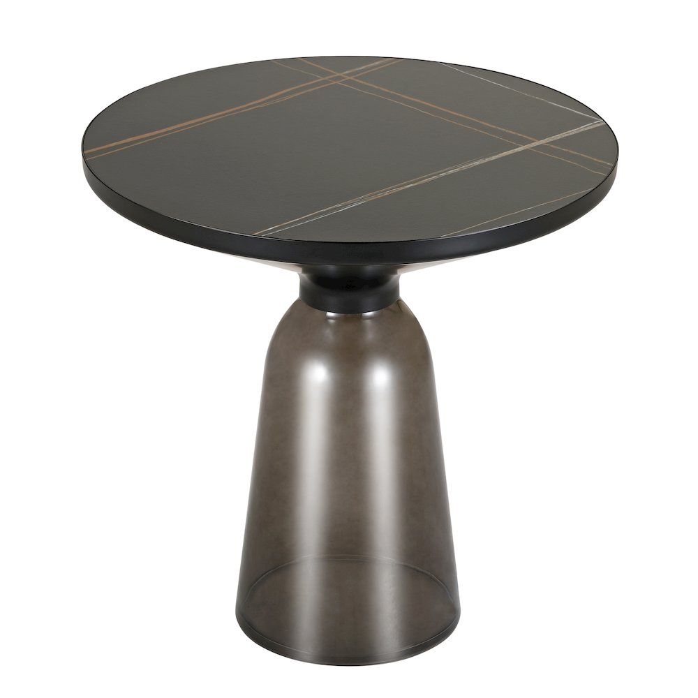 Leisuremod Tully Collection Glass side Table Grey glass Black Rim Black Sintered Stone Top