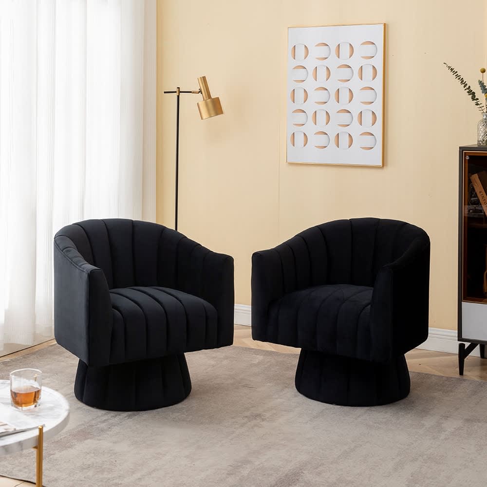 SEYNAR Modern Glam Velvet Upholstered Round 360 Degree Swivel Accent Barrel Chair Set of 2
