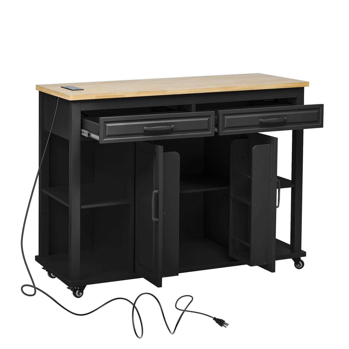 Oaks Decor Black MDF Base with MDF Rolling Kitchen Island ( 34-in x 47-in x 37-in )