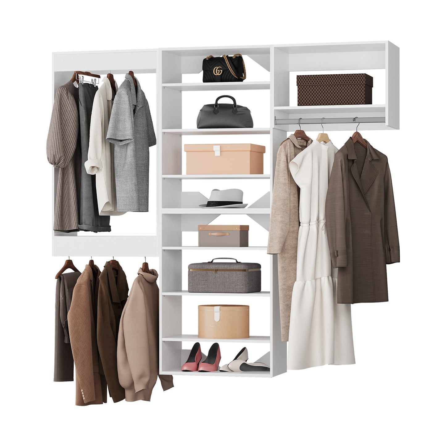 LOVMOR 60 in White Modular Closet System Unit-Customizable Wall Mounted Walk-In Closets for Bedroom or Walk-in Closet