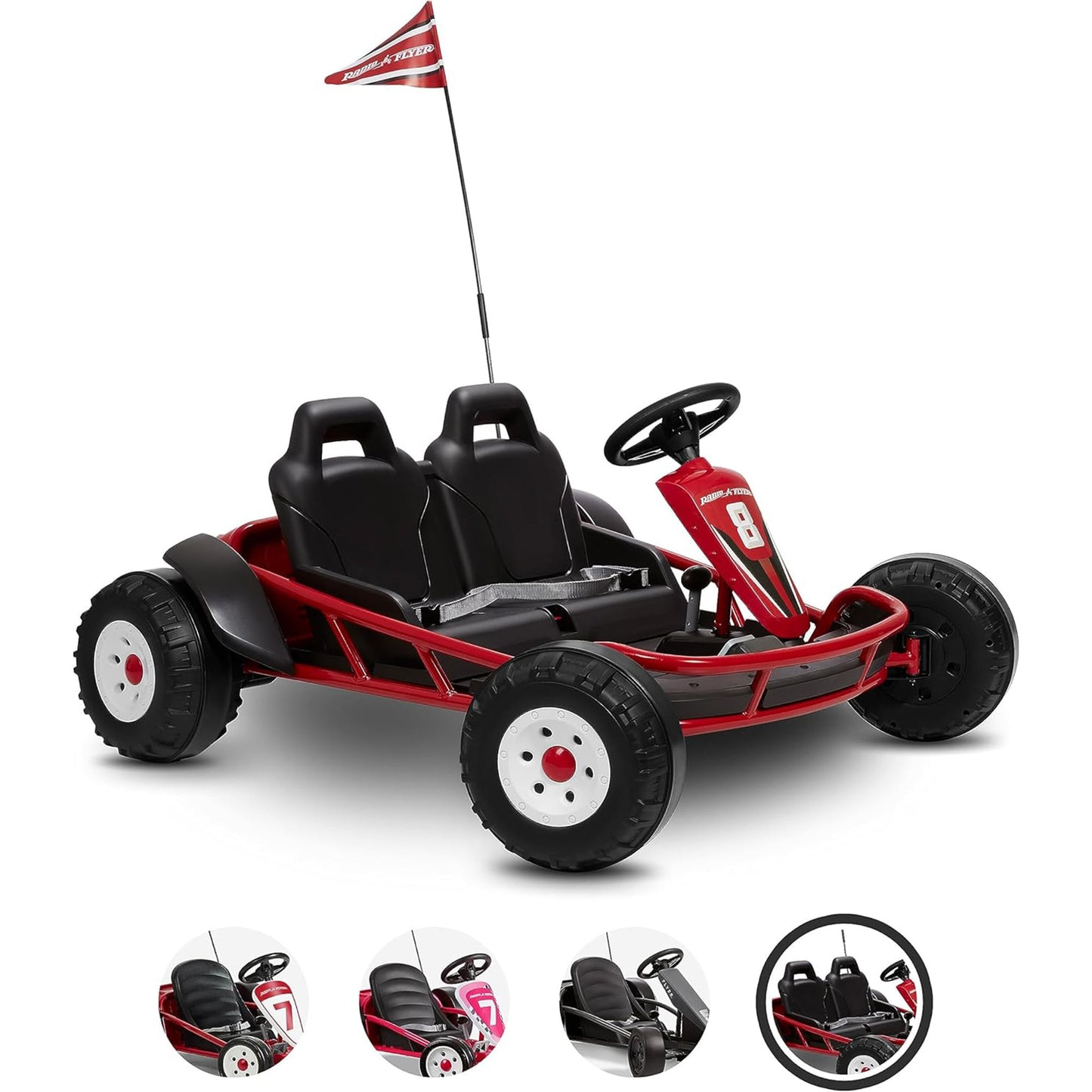 Radio Flyer Ultimate 24 Volt Electric Go-Kart for Kids Ages 3-8 2-Seater Red