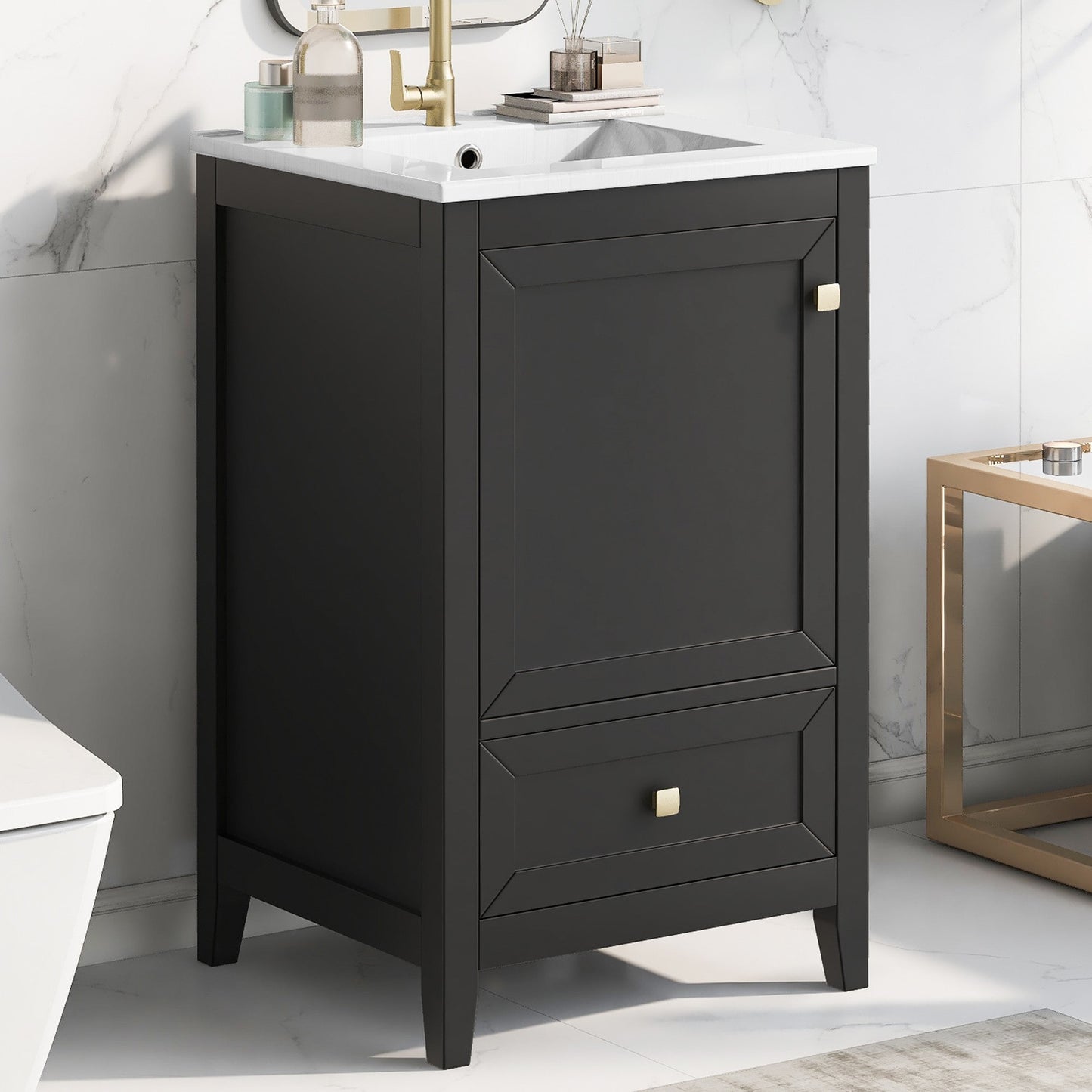 Dexmalle 20-in Black Freestanding Single Sink Bathroom Vanity With White Ceramic Top and Drawer