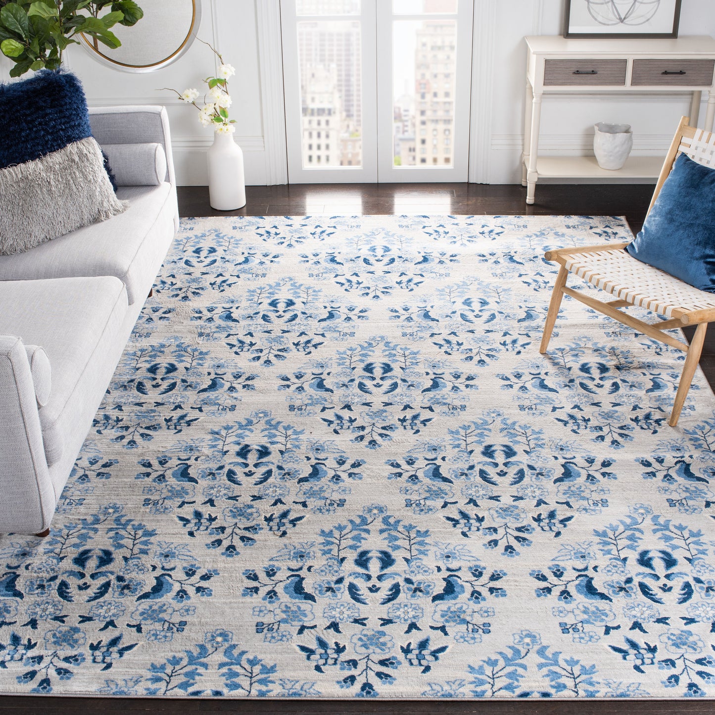 Safavieh Brentwood 10 x 13 (ft) Loomed Polypropylene Cream/Blue Rectangular Indoor Floral/Botanical Mid-Century Modern Professionally Clean Only Area rug