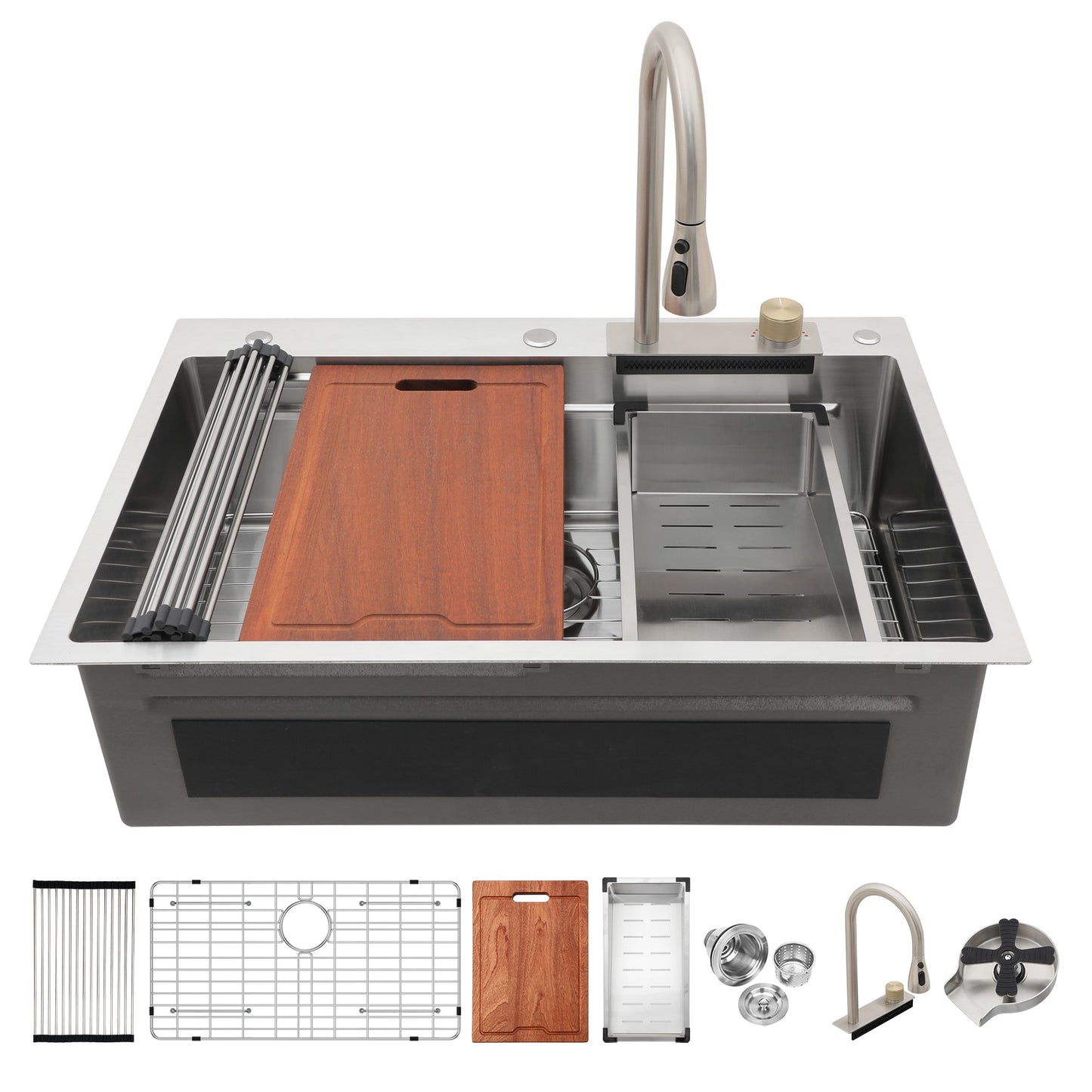 LIVIZA SS Drop-in 33-in x 22-in Stainless steel Single bowl 16 -Gauge Workstation Kitchen Sink with Drainboard