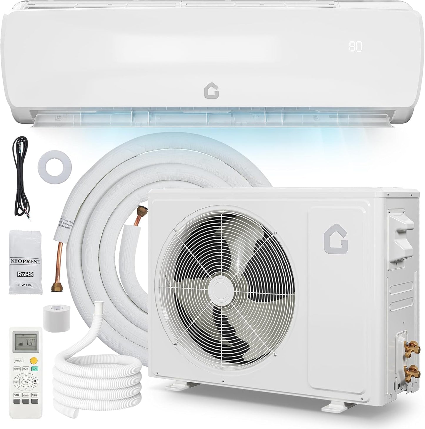 Qeetex 9000 BTU Mini Split Air Conditioner Heat Pump 19 SEER2 115V Energy Efficient Inverter AC Ductless System 450 Sq. Ft