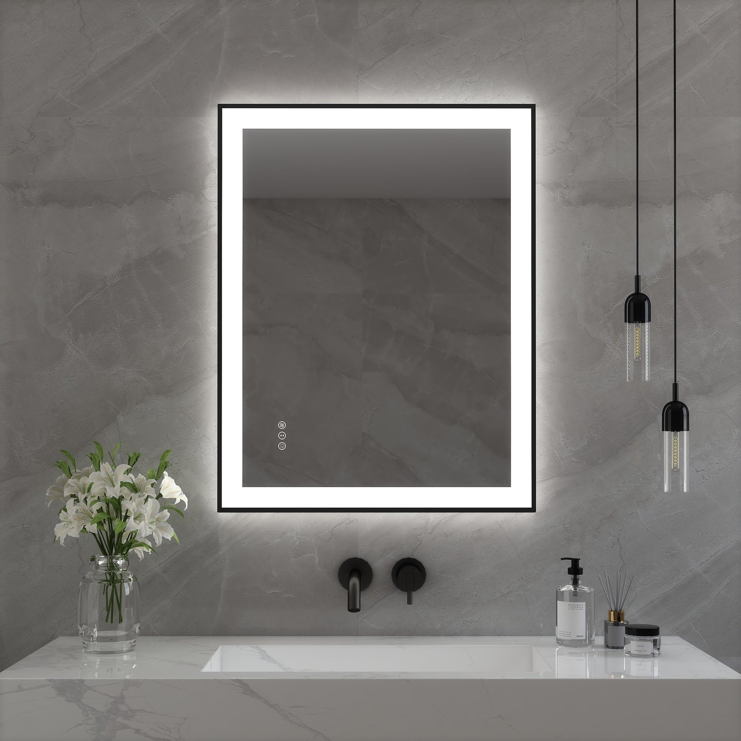 CASAINC 36-in x 28-in Framed Rectangle Dimmable LED Lighted Fog Free Bathroom Vanity Mirror ( Clear )