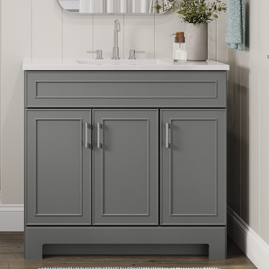 Style Selections Esterbrook 36-in Dark Gray Single Sink Bathroom Vanity with White Cultured Marble Top