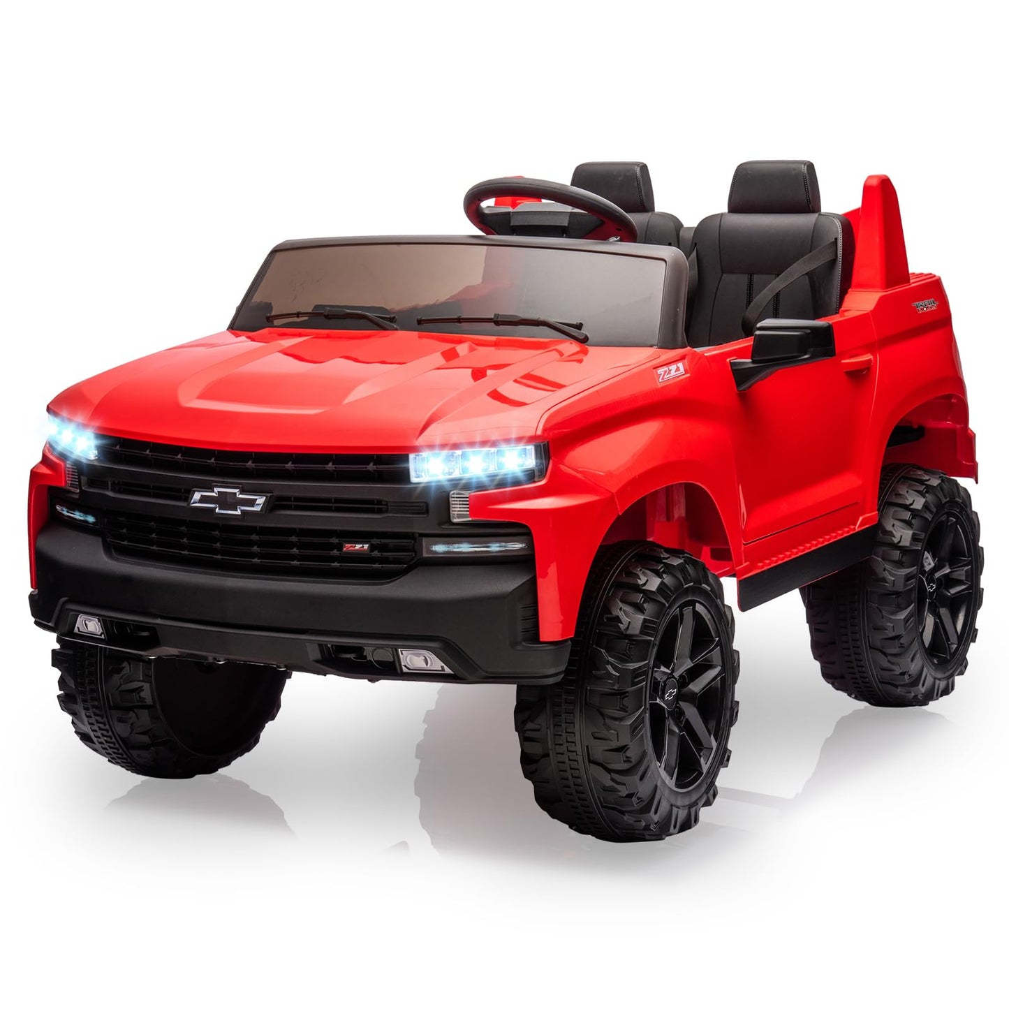 Garvee 24V 2 Seater Licensed Chevrolet Silverado Kids Electric Ride On Truck With Parent Remote Control 4x Spring Suspension 3 Speed Modes Wireless Music MP3 Player Electric Vehicle Red Color For Children