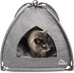 Winsterch Cat Bed Cave for Indoor Cats, Small Pet Tent Cave for Cats, Kittens, and Small Dogs, Warming Cat House with Removable Washable Cushion (18.5' x 18.5 ' x 15.8'', Grey)