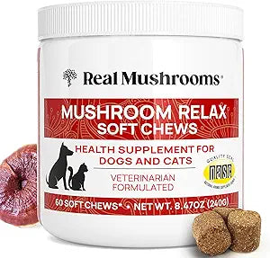 Calming Chews for Dogs & Cats – Soft Chews with Reishi & Lion’s Mane for Daily Composure – for All Breeds & Sizes – Calming Treats for Dogs: 1 Chew/20 lb Daily; Cats: ¼ Chew Twice Daily – 60 Count