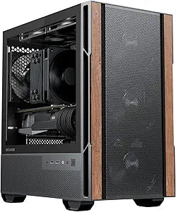 Genuine Walnut Wood Micro ATX Case, MATX PC Case with 4 120mm 3 Pin Non-PWM Case Fans Pre-Installed, Temper Glass Side Panel, with Type-C, Black, Cypress 3 Wood