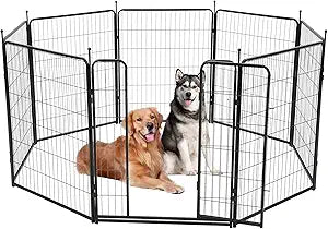 Dog Playpen Indoor/Outdoor,8 Panels 40 H X 32' W, Heavy-Duty Iron Dog Playpen,Durable, Rust-Resistant Pet Fence with Doors,Low Threshold, Double Gravity Lock