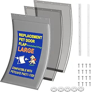 3-Flap Dog Door Replacement Insulated Flap with Clamp, Back Plate and Screws & Washers, Compatible with PetSafe Extreme Weather Aluminum Pet Door (Smoky Translucent, Large PAC11-11039)