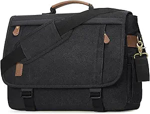 RAINSMORE Messenger Bag for Men 17-17.3 Inch Laptop Bag Water-resistant Canvas Computer Shoulder Bag Office Work Briefcase Large Casual Satchel Bags for Men Bookbag for College, Black