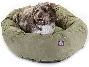 Majestic Pet 52 Inch Suede Calming Dog Bed Washable 52x35x11 (Inch) Cozy Soft Round Donut Dog Bed with Spine Support for Dogs to Rest Their Head - Pet Bed X- Large Sage