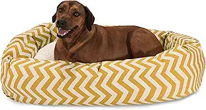 Majestic Pet 52 Inch Chevron Sherpa Calming Dog Bed Washable Cozy Soft Round Pet Bed with Spine for Head Support - Fluffy Donut Bed 52x35x11 (inch) X- Large - YELLOW