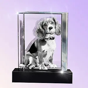 Monume 3D Pet Memorial Frame (3.6'x2.6') Laser Engraved 3D Crystal Photo Made from Clear-Cut Crystal Glass Custom Dog Memorial Gifts for Remembrance Keepsake of Dog or Cat