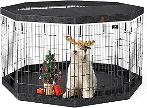 PJYuCien Dog Playpen, 8 Panels 36 H Dog Pens Indoor with Bottom Pad and Top Cover, Metal Foldable Pet Puppy Exercise Fence Crate Kennel, Better for Medium Animals,Black