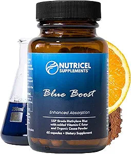 Nutricel Methylene Blue Capsules - Pharmaceutical Grade Supplement - Trusted Made in America Brand - 12mg (USP Reference Compliant) with Vitamin C Ester Enhanced Absorption - Third Party Tested (60ct)