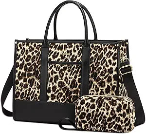 LOVEVOOK Laptop Bag for Women 17 inch Canvas Laptop Tote Bag Large Professional Teacher Purse Lightweight Computer Bag Briefcase Business Office, Black Brown