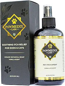 Hot Spot Treatment Spray for Dogs & Cats Anti Itch Relief for Dog Skin Irritation, Hot Spots, Allergies & Dry Skin Lick-Safe, Plant-Based Formula with Oat, Aloe & Chamomile Vanilla Scented, 8oz