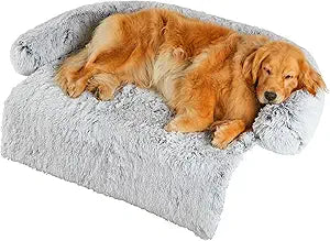 Codi Large Calming Dog Bed for Couch Anti-Anxiety Sofa Protector Mat for XL Dogs, 45''x37''x6'', Machine Washable, Fluffy & Cozy with Non-Slip Bottom, Light Grey