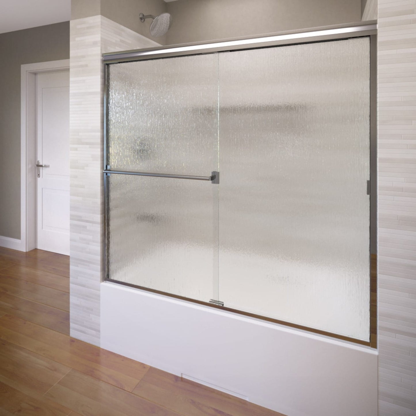 Basco Classic Polished chrome 52-in to 56-in W x 56.0-in H Semi-Frameless Bypass Sliding Bathtub Door