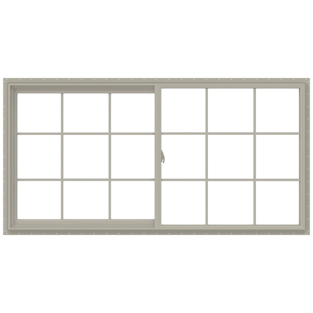 JELD-WEN V-2500 71-1/2-in x 35-1/2-in Desert Sand Exterior Desert Sand Interior Left-Handed Vinyl Sliding Window Annealed Glass with Grids (Full Screen Included)