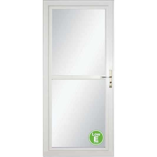 LARSON 80 Split Fullview (Tradewinds) 34-in x 81-in White Aluminum Reversible Hinge Storm Door with Retractable Screen ( Brushed nickel Handle Included )