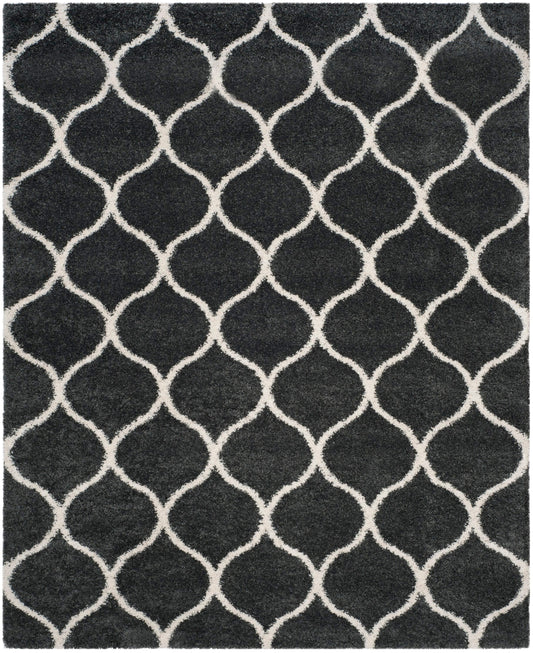 Safavieh Hudson Hathaway Shag 9 x 12 (ft) Loomed Polypropylene Dark Gray/Ivory Rectangular Indoor Trellis Spot Clean Only Area rug
