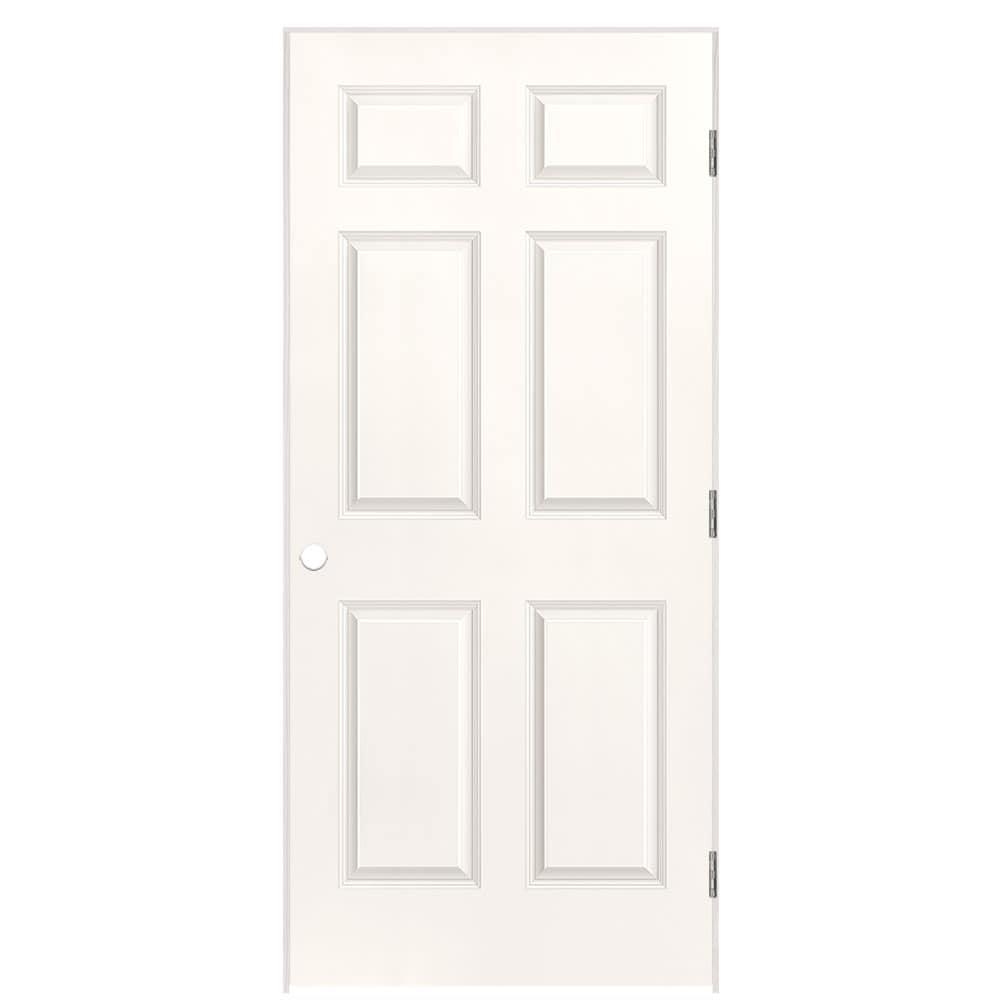 Masonite 36-in x 80-in White Solid core 6-panel Left hand Smooth Prefinished Molded composite Flat Jamb Single Prehung Interior Door with