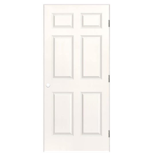 Masonite 36-in x 80-in White Solid core 6-panel Left hand Smooth Prefinished Molded composite Flat Jamb Single Prehung Interior Door with
