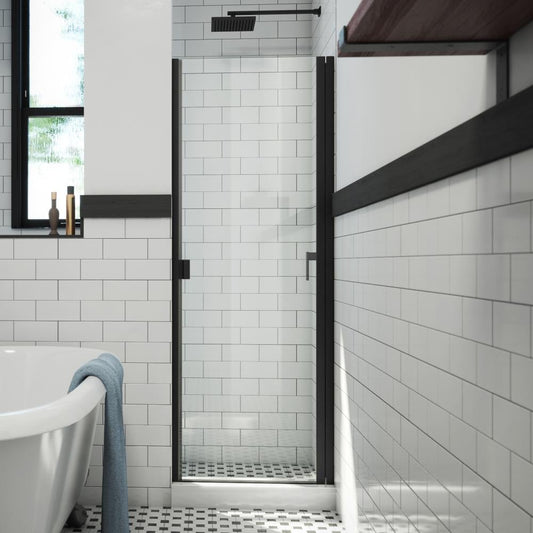 Arizona Shower Door R-Door Matte Black 33-in W x 66-in H Semi-frameless Clear Glass Hinged Shower door