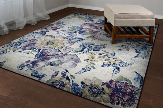 Couristan EASTON 7 x 11 (ft) Loomed Bone-Multi Rectangular Indoor Floral/Botanical Bohemian/Eclectic Pet Friendly Area rug
