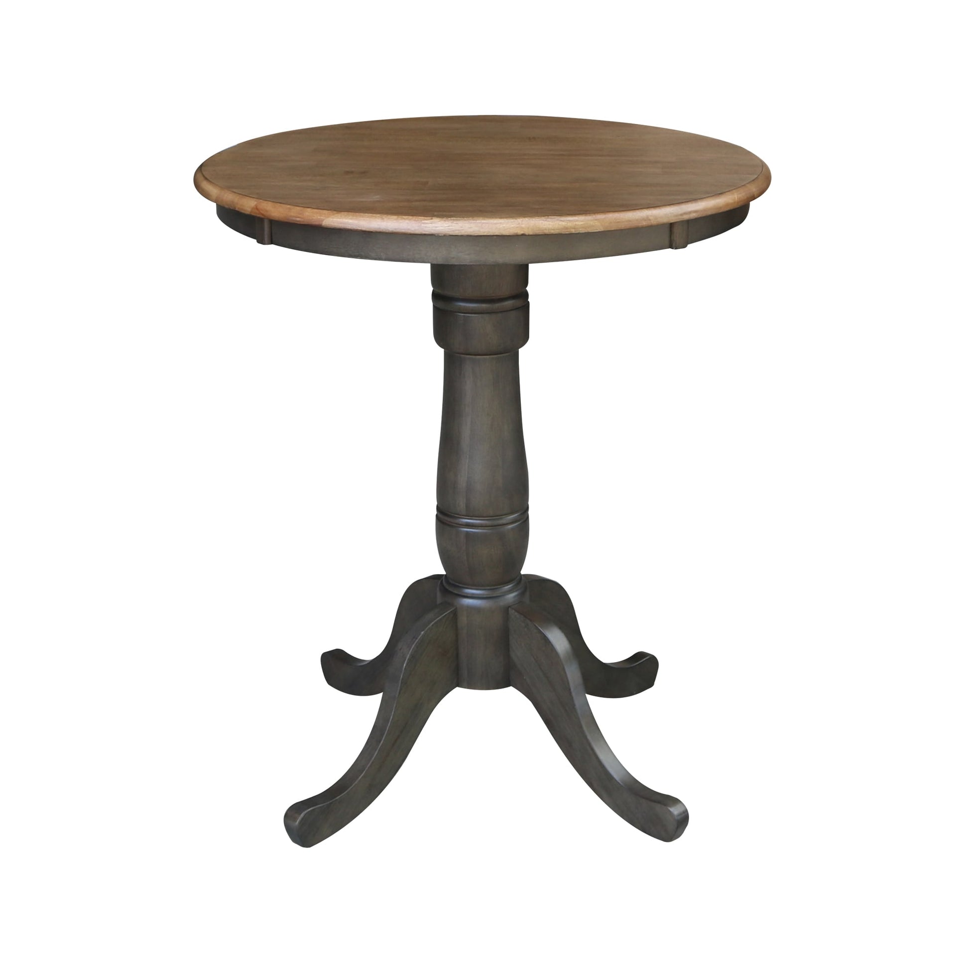 International Concepts Hickory/Washed Coal Round Traditional Wood Counter Table, with Washed Coal Finish and Wood Pedestal Base 30-in L x 35.1-in H