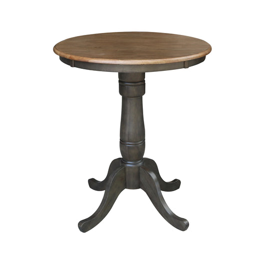 International Concepts Hickory/Washed Coal Round Traditional Wood Counter Table, with Washed Coal Finish and Wood Pedestal Base 30-in L x 35.1-in H