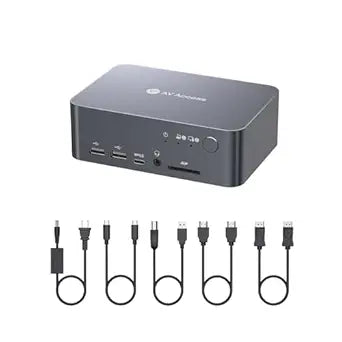 AV Access Docking Station Dual Monitor, KVM Switch 2 Monitors 2 Computers (Laptop & Desktop), USB-C Charge & Ethernet for Laptop, EDID, 4K@60Hz Dual HDMI Output, 120W Power Adapter, 5xUSB, Audio, SD